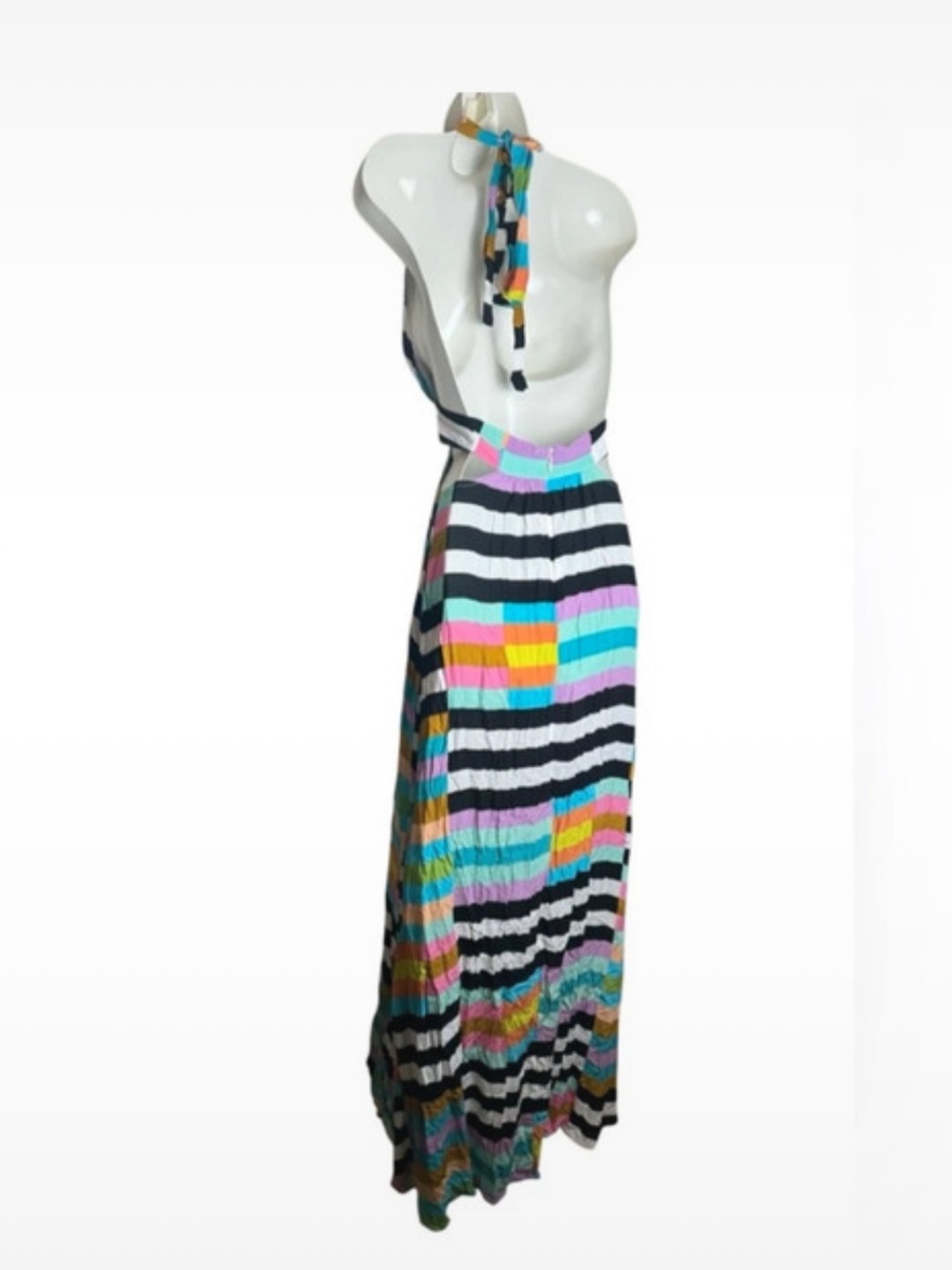 Mara Hoffman Halter Wrap Top Maxi Dress in Flag Stripe Rainbow Size 2 - Picture 7 of 10